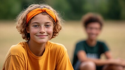 Enthusiastic group of young teens participating in an empowering leadership camp program outdoors developing essential skills and experiences for their personal growth and future success