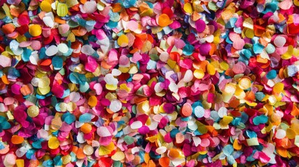 Fototapeta premium Colorful confetti scattering on a white background, vibrant and cheerful, festive and celebratory, sense of joy and excitement, detailed close-up
