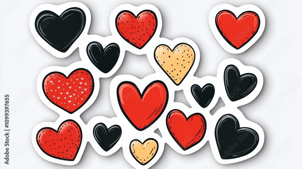Poster collection of hearts in various sizes and colors. the hearts are arranged in a way that creates a se