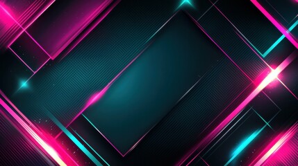 Fototapeta premium geometric patterns with pink and teal neon lines, dark background, high contrast, digital art, cyberpunk vibe, abstract shapes