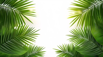 Obraz premium Lush green palm leaves frame a bright, empty space, creating a tropical and serene ambiance.