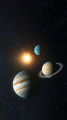 Naklejka premium Cosmic Journey Through Celestial Bodies in Space