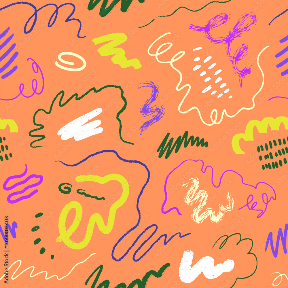 Poster seamless scribble pattern with colorful doodles and squiggles. abstract childish design, baby drawin