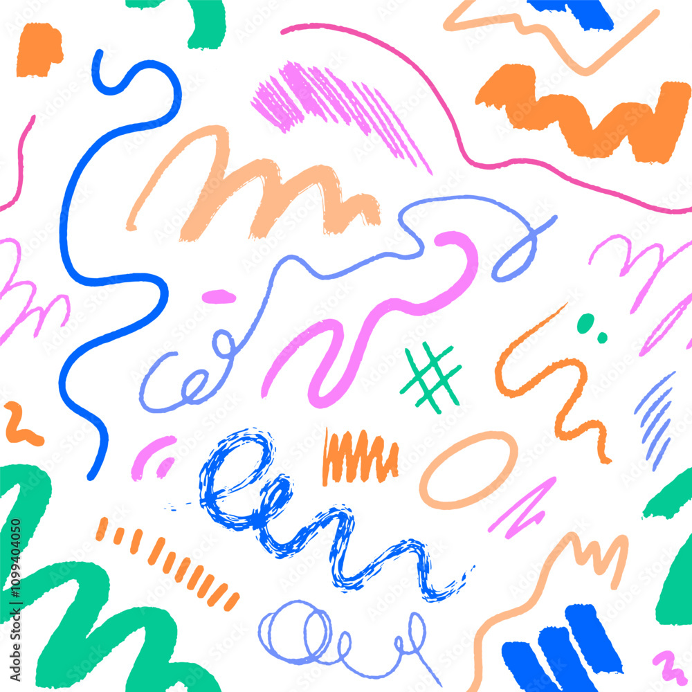Aufkleber seamless scribble pattern with doodle freehand lines, squiggles. abstract hand-drawn texture design.