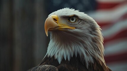 Obraz premium Majestic Bald Eagle Against American Flag Background