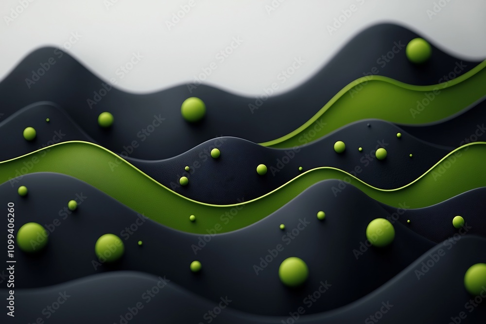 Poster captivating abstract landscape featuring a dark background with mesmerizing green wavy patterns and 