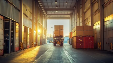 Morning Light in Cargo Logistics: Break Bulk to Container Consolidation Facility with Specialized Loading Equipment, Showcasing Ground-Level Perspective in Ultra HD.