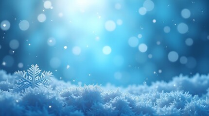 Close-up of snowflakes on a blue and white Christmas background