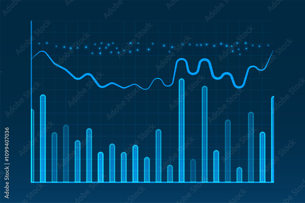 Poster abstract infographic visualization. financial chart with uptrend line graphs and candlesticks. futur