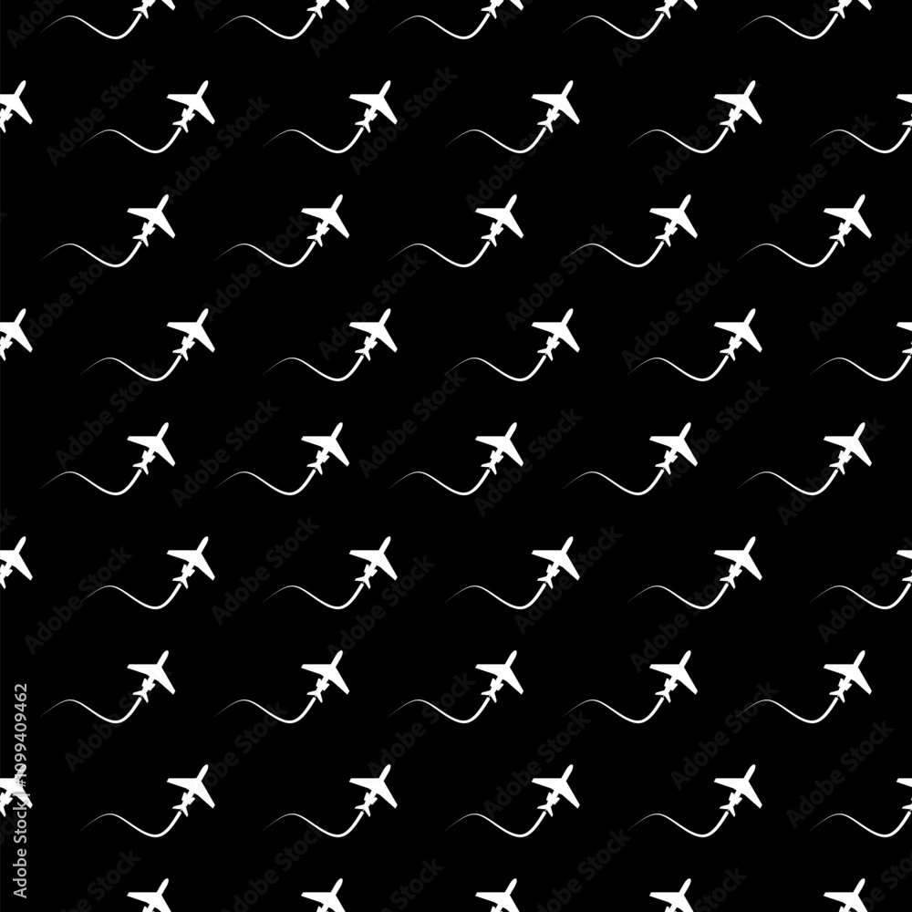 Poster plane icon isolated seamless pattern on black background