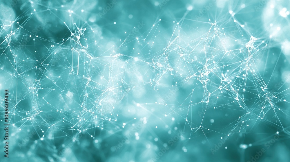 Poster abstract digital network with glowing lines in aqua tones.