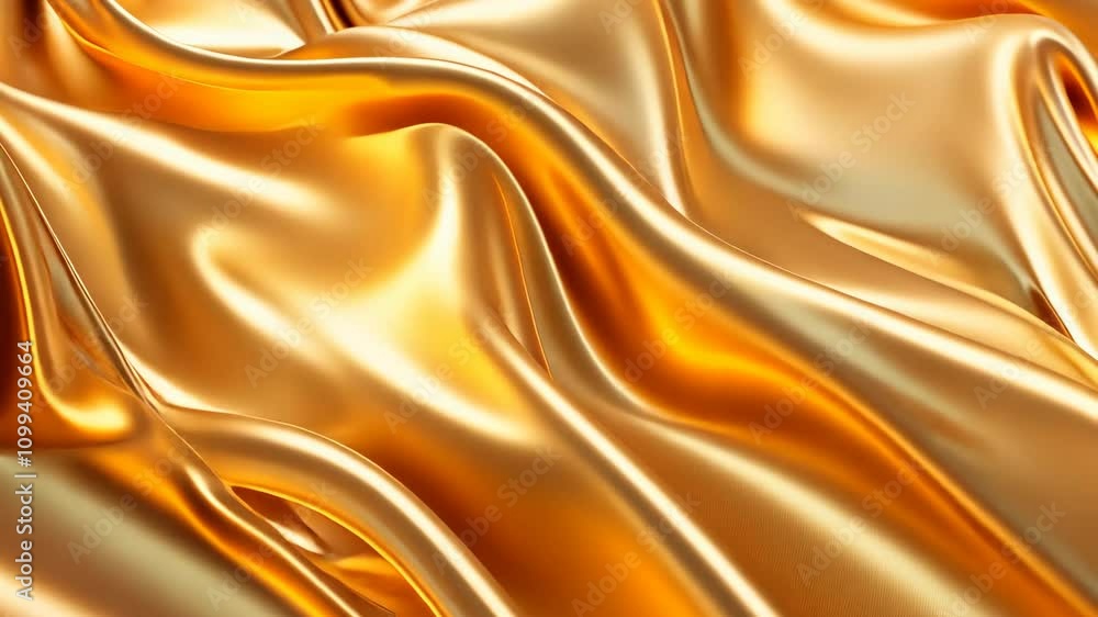Poster golden silk fabric background with smooth waves and shiny satin texture in a luxurious and soft desi