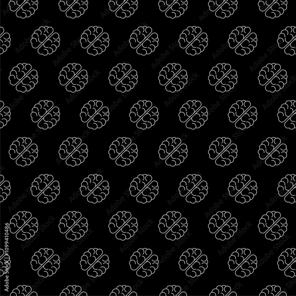 Poster brain icon seamless pattern isolated on black background