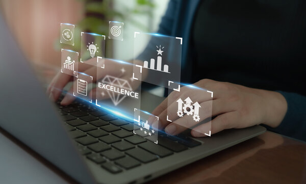 Excellence, outstanding performance concept . Continuous improvement and invest in training and technology to enhance business performance, superior quality, outstanding and exceptional service.