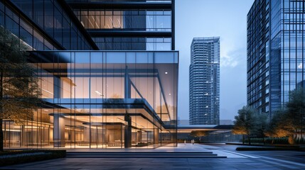 Fototapeta premium A modern building with many windows and stairs for accessibility