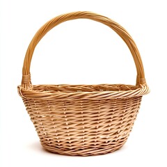 Empty Wicker Basket Isolated on White.