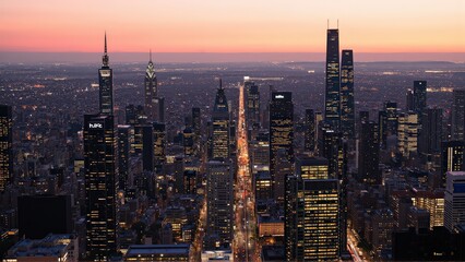 Obraz premium Generative AI, Modern Metropolis at Sunset with Reflective Skyscrapers