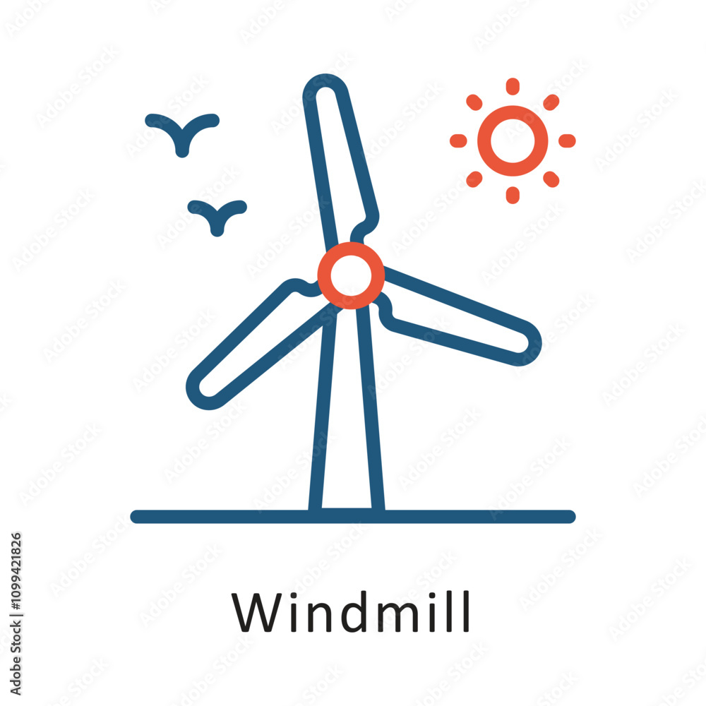 Aufkleber windmill vector two color outline icon. eps 10 file