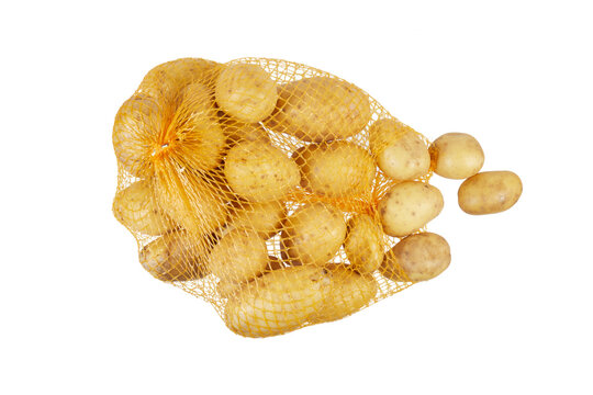 pile of potatoes in net isolated on white or transparent png