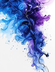 Fototapeta premium Intricate abstract ink splash design with swirling shapes and lines in shades of blue and purple on a white or light-colored surface with subtle shine effect, intricate, shape, patterns
