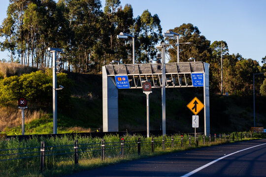 Toll point start sign at entrance to tollway road