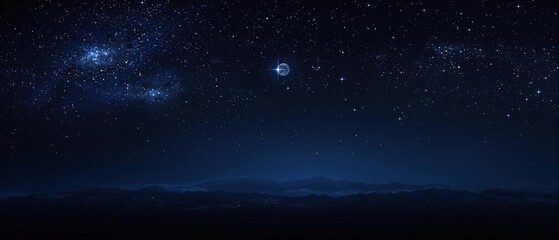 Naklejka premium Night sky with glittering stars and a full moon, , stellar showcase