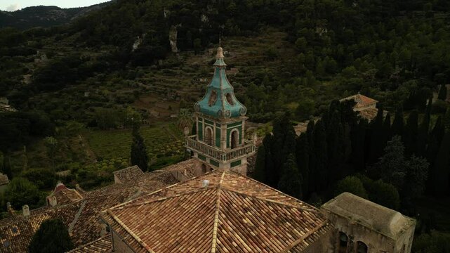 The tower of the Valldemossa Charterhouse, Mallorca, Spain. 