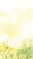 Muted yellow and green watercolor background with subtle foliage and nature-inspired patterns, foliage, vintage, rustic, earthy