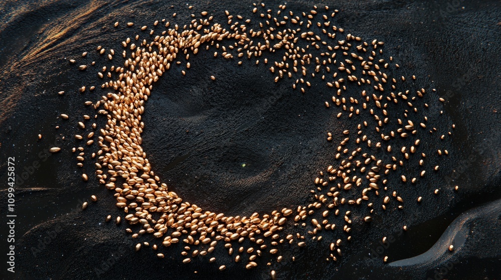 Poster Circular moon design created from glossy longan seeds nature scene artistic display unique aesthetic close-up view nature inspiration