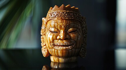 Obraz premium Traditional thai giant face design crafted from ramb home decor sculpture indoor close-up cultural artistry