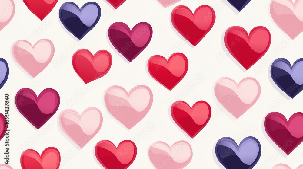 Poster a pattern of hearts in various colors and sizes. the hearts are arranged in a way that creates a sen