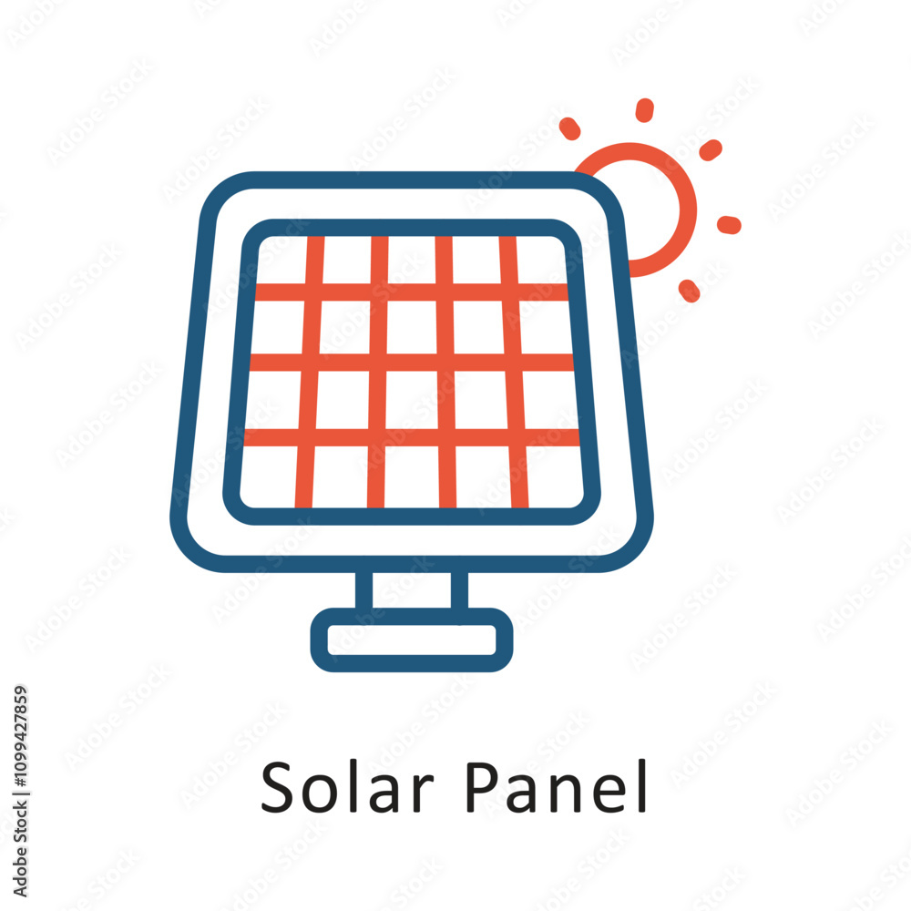 Poster solar panel vector two color outline icon. eps 10 file