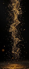 Shimmering golden particles suspended in mid-air against a dark abstract background with gentle motion, minimalist aesthetic, ethereal atmosphere, artistic expression., shimmering gold dust
