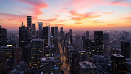 Obraz premium Generative AI, Modern Metropolis at Sunset with Reflective Skyscrapers