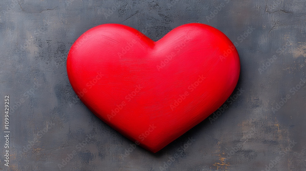 Poster a red heart is on a grey surface. the heart is the main focus of the image and it is surrounded by a