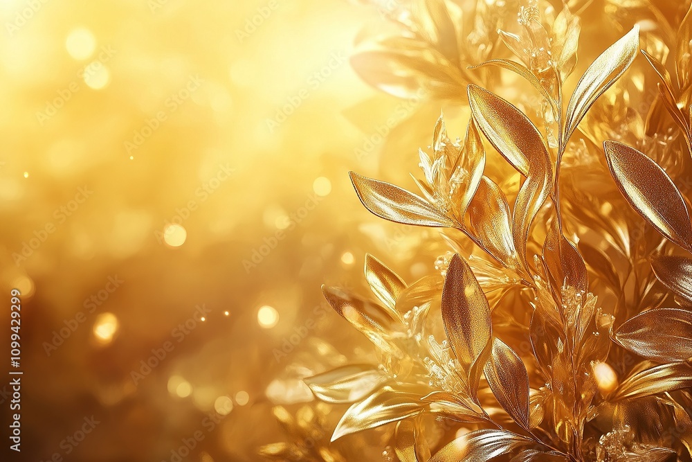 Poster golden glowing abstract waves with sparkling bokeh.