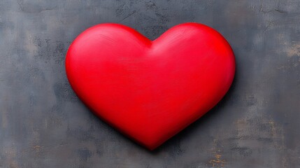 Obraz premium A red heart is on a grey surface. The heart is the main focus of the image and it is surrounded by a grey background. The heart is positioned in the center of the image