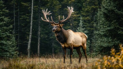 Fototapeta premium Majestic Elk Among Dense Forest Captured in Stunning Detail