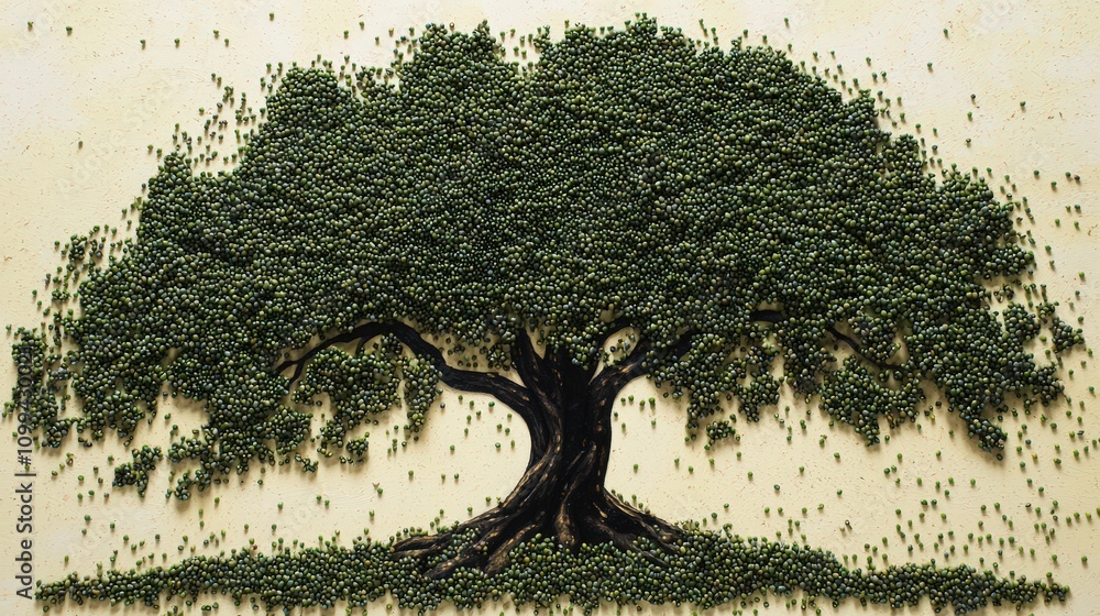 Aufkleber artistic display of green mung beans creating tree silhouette gallery creative art calm environment 