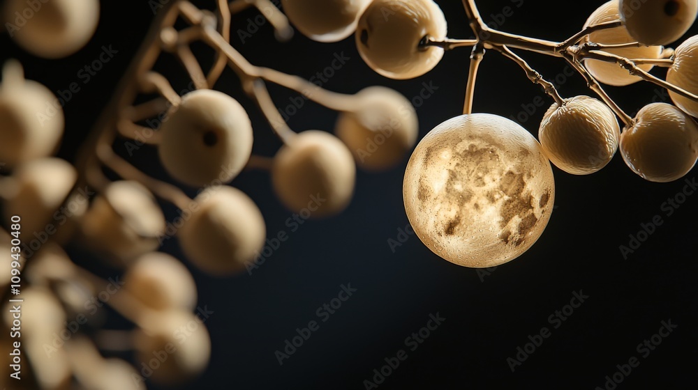 Poster Scattered longan seeds forming a full moon shape nature scene close-up view artistic display unique concept