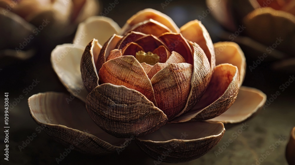 Aufkleber mangosteen shells transformed into stunning blooming flowers nature art display serene environment m