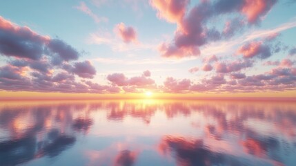 Fototapeta premium Breathtaking sunrise over tranquil ocean with vibrant clouds and gentle reflection