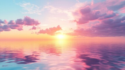 Fototapeta premium Vibrant Sunset Over Tranquil Ocean with Colorful Sky and Reflective Water Surface