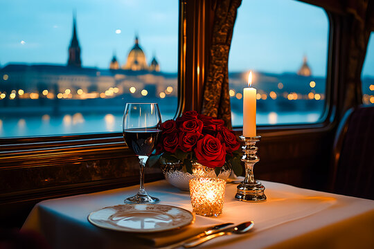 Diner aux chandelles au restaurant du bateau mouche sur la seine &agrave; Paris