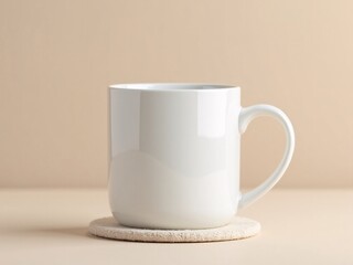 Obraz premium Simple ceramic cup with white coating and handle, displayed upright on plain background for product or branding design, suitable for mockup design