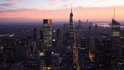 Obraz premium Generative AI, Modern Metropolis at Sunset with Reflective Skyscrapers