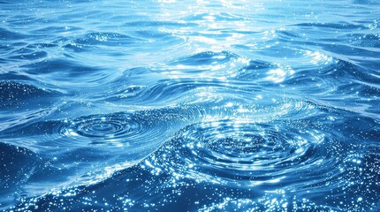 Sea surface with blue water drops and ripples, sea surface, beach, wave