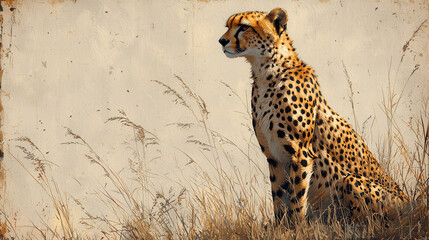 Obraz premium Fierce Cheetah Prowling Alertly in Savanna Grassland Landscape