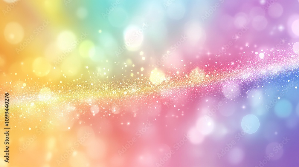 Poster rainbow glitter gradient with bokeh effect.