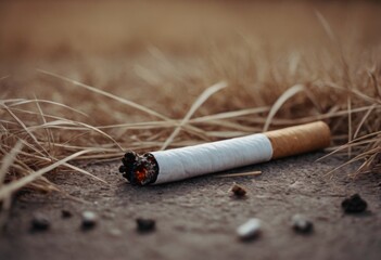 Cigarette butts on the ground. The concept of quitting smoking. AI generated